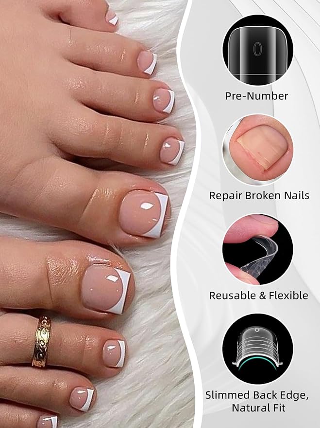 Straight Flat Poly Gel Nail forms for Finger and Toes, EBANKU 240PCS Pre-etched Reusable Square Dual forms Nail Extension for Large Wider Normal Finger &Toe Nail Beds