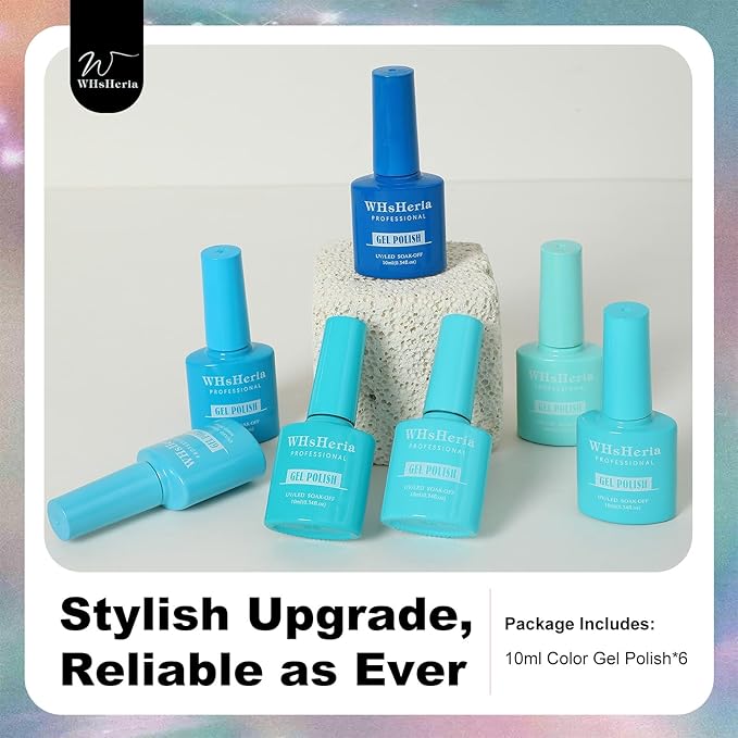 TPO Free Gel Nail Polish Set，6pcs 10ML Baby Blue Light Blue Aquarius Water Ocean Collection Summer Long-lasting Soak off LED/UV Light Suit Give it to Women as a Gift for Daily Life (119-E)