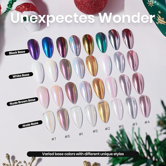 Beetles Chrome Nail Powder 8 Colors Mirror Effect Gold Silver Holographic Aurora Iridescent Pearl Manicure Nail Art Decoration Glitter Crome Nail Powder for Nails 1g/Jar Gift for Women