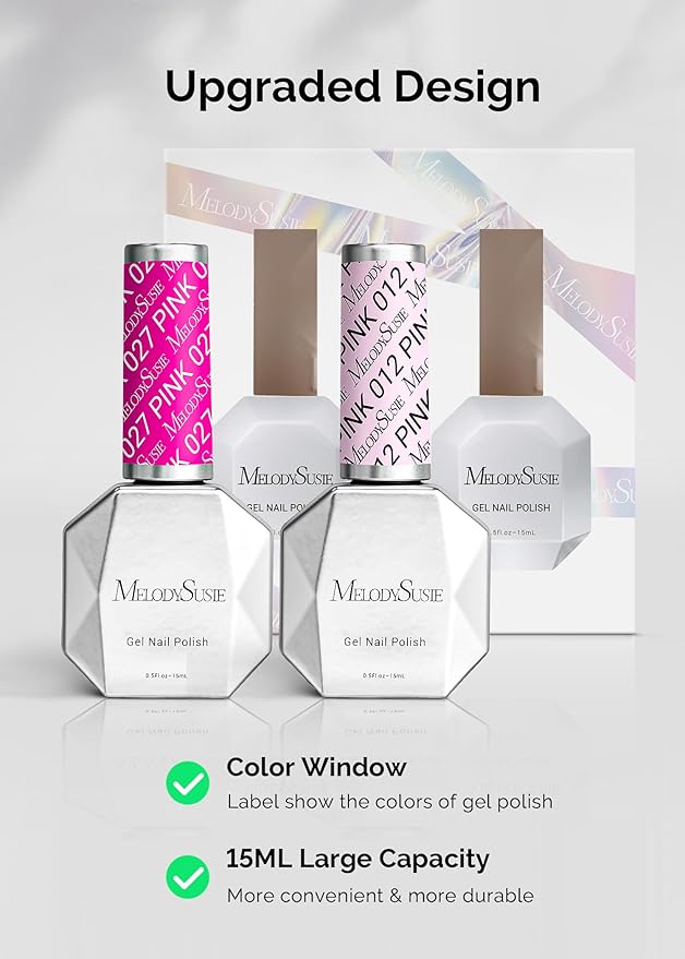 MelodySusie Thick Gel Polish Kit- 2 Pcs 15ml Neon Pink & Macaron Pink Colors Polish Set Gift for Women Nail Art Manicure Salon Diy at Home Christmas Gift-027+012