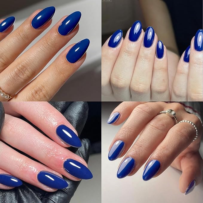 120pc Blue Almond Press on Nails Short Fake Nails Press ons for Women Acrylic Nails Press on Nails&Glue Tabs, Short Blue Press on Nails Almond False Nail Tip Stick on Artificial Fingernail
