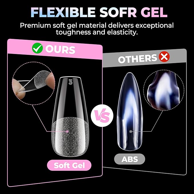 UNA GELLA Coffin Gel Nail Tips Medium 15 Sizes 300PCS Pre-Etched Clear Fake Nail Tips Easy DIY Salon Medium Coffin Press On Nails Snug Fit Full False Acrylic Tips Extensions Long-Lasting Hold