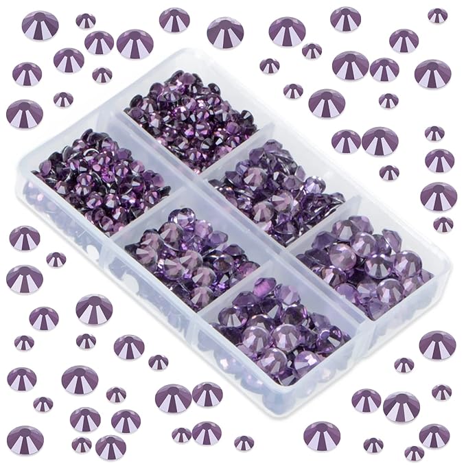 LPBeads 6000 Pieces Tanzanite Non Hotfix Rhinestones 6 Sizes Round Crystal Glass Flat Back Rhinestones with Tweezers and Picking Pen for Nail Art Crafts Clothes Bags DIY