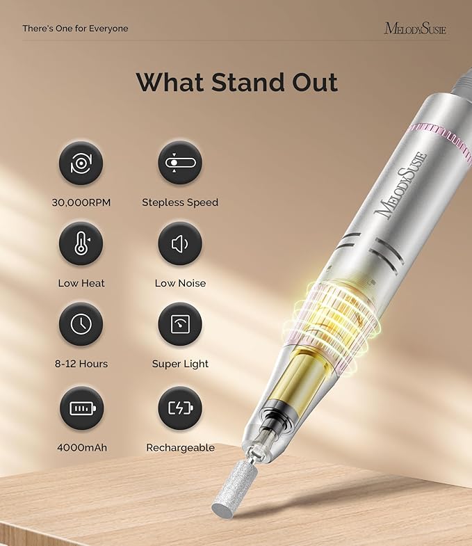 MelodySusie Entry-Level Clip-On Rechargeable Nail Drill, SC320F 30000RPM E-File with Pastel & Colorful Design for Manicure Shaping & Gel Removal, Ideal for Training, Nail Art Practice & Home Use.