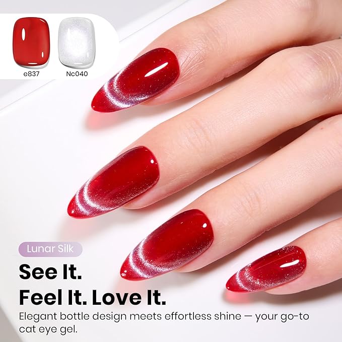 Beetles Lunar Silk Silver Cat Eye Gel Nail Polish - 15ML Silver Cat Eye Glitter Gel Polish Magnetic Shimmer Effect Soak Off UV French Nail Art Design Salon DIY Manicure Gifts for Wome
