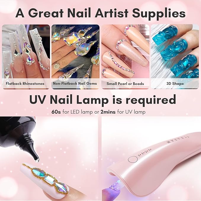 Makartt Nail Rhinestone Glue for Nails Bundle with Disposable Nail Mats, 50Pcs Pink Fordable Nail Paper Towels for Table Acrylic Nail Practice Sheet