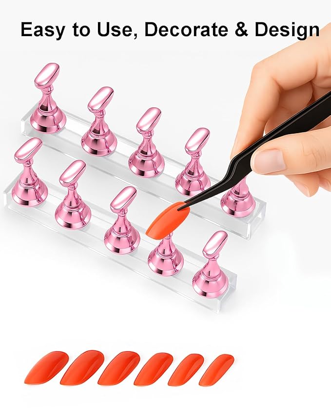 Nail Stand Set for Nail Art Practice & Display - Complete Acrylic Nail Holder Kit with Bonus Tweezers & Double-Sided Tape, False Nail & Press On Nail Practice Stand for Home DIY, Salon Use