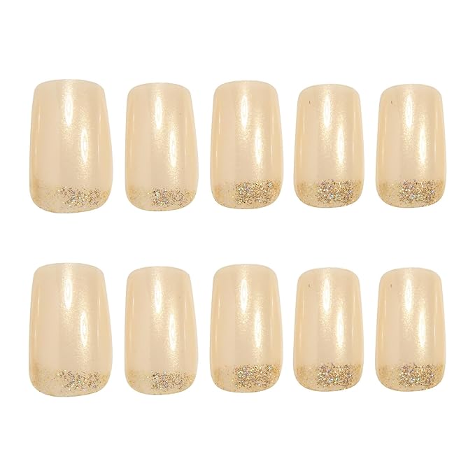 Press on Nails Square - Short Fake Nails with Glitter Design - Winter Full Cover Stick on False Nails - for Women 24 Pcs