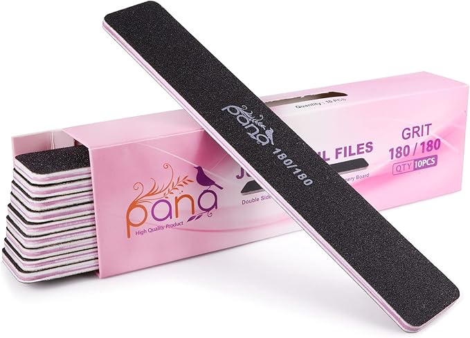 10pcs - PANA Jumbo Double-Sided Emery Nail File for Manicure, Pedicure, Natural, and Acrylic Nails - Black (Grit 180/180)