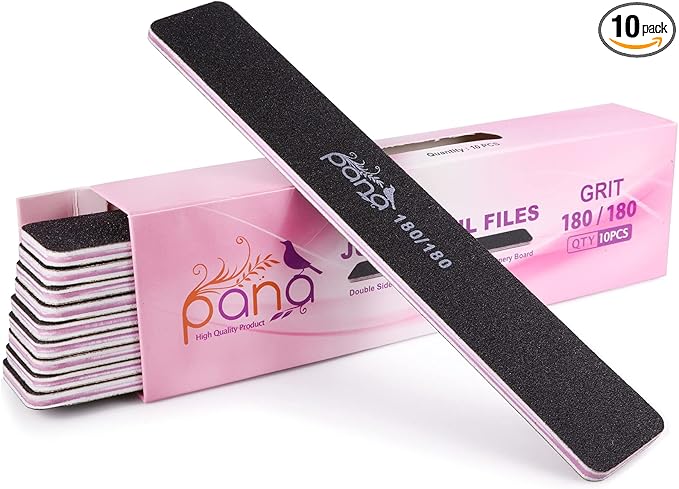 10PCS Jumbo Size PANA Professional Double Sided Nail Files - Black, 180/180 Grit - Emery Board Nail Buffering File Manicure Pedicure Nail Polisher Washable