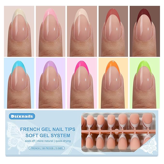 300Pcs Alomod French Tip Press on Nails, Short Soft Gel Nail Tips in 15Sizes, 3 in 1 Pre-lasting Acrylic Fake Nails, No Need to File False Nail Tips Extension for Women Nails Art DIY