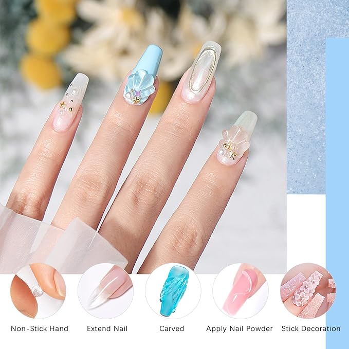 Solid Gel Builder for Nails 50g Large Capacity Clear Non-Stick 3D Carving Gel for Nail art Hand Nail Extension Art Hard Gels for Nails Salon UV Home DIY