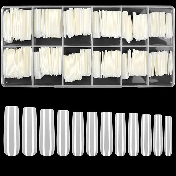 240 Pcs Natural Full Cover Nail Tips, Nail Tips for Acrylic Nails Professional, Coffin Nail Fake Nails, False Ballerina French Acrylic Nail Extension for Salon Manicure Home DIY