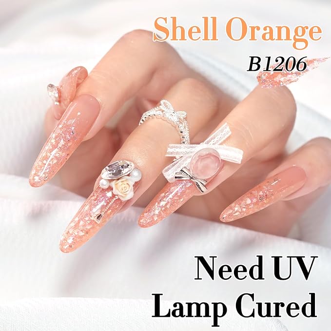 Double Rhythm 0.5Oz Glitter Gel Polish Same Color Same Bollte Shimmer Reflective Color for Nail Art Salon DIY Soak Off 15ml Nail Lamp Gel Polish at Home (Shell Peach-B1206)