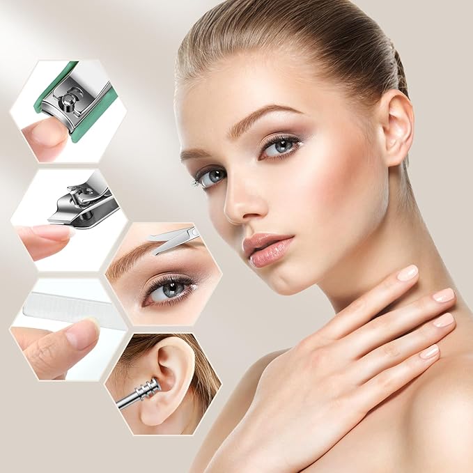 Nail Clippers and Beauty Tool Portable Set Nail Clipper Set Martensitic Stainless Steel Manicure Set 6 in 1 Suitable for Home, Workplace, Outdoor Travel, Gift Giving, Salon (Nail tech Green)