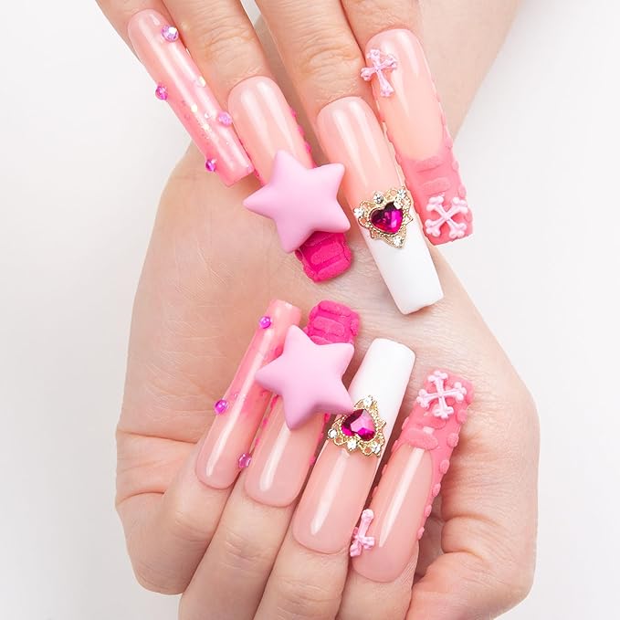 LOVFUL Press on Nails Lovely Sparks | Handmade with Full Covered Crystals | Reusable Full Cover Nails | Square Mid length 1.7 in | H195-L