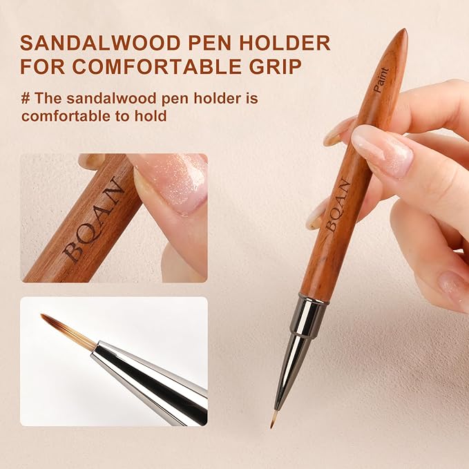 BQAN 1Pcs Nail Art Brushes Nail Paint Brush for Lines, Flower, Petal & Leaves Gel Polish Nails Design Painting Tool with Wooden Handle Salon DIY at Home