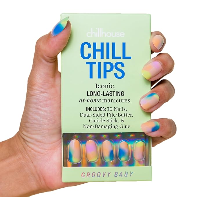 Chillhouse - Chill Tips, Press on Nails Kit - Groovy Baby (Oval) - 30 Nail Shapes & Sizes - Up to 2 Weeks of Wear - Customizable Fit - Reusable - Latina Founded & Women Owned - Beauty & Self Care