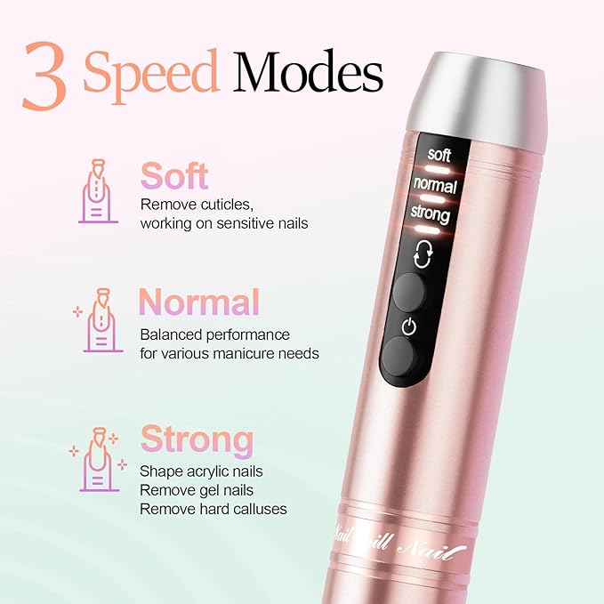 20000RPM Electric Nail Drill Rechargeable Compact Portable Efile Professional Manicure Cordless Pedicure Nail File Drill Kit for Acrylic Gel Nails and Home Salon Use