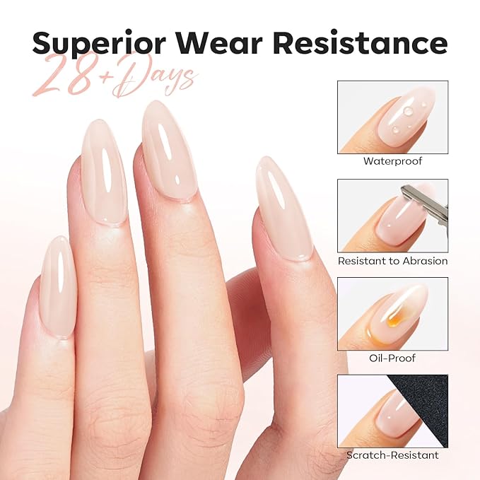 modelones Nude Builder Nail Gel Top Coat, 15 ML No Wipe Ultra Gloss Jelly Gel Polish Apex Building Nails Strengthener Extension Neutral Color Nail Art Long Lasting Soak Off U V Manicure Gift for Women