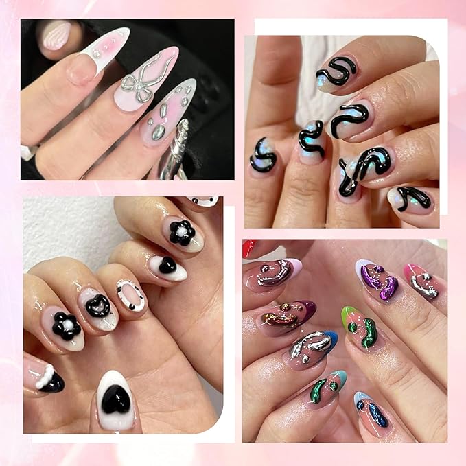 Black 3D Gel for Nails, 2PCS 15ML Black Nail Polish No Wipe 3D Chrome Effect Gel Sculpting Gels with Gold Silver Chrome Powder Carving Modeling Painting Embossed Design Manicure Salon Supplies