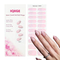 20Pcs Semi Cured Gel Nail Strips Pink Glitter Gel Nail Stickers Self Adhesive Nails Wraps UV/LED Light Needed Glossy Nails Polish Strips for Women Includes Prep Pads, File, Wooden Cuticle Stick