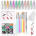 Christmas Pearl Gel Nail Polish, 12 Colors Glitter Ombre Gel Polish Palette Pat Paint Aurora Mermaid Gold Silver Green Pink Sparkle Reflective Holographic (Set 02)