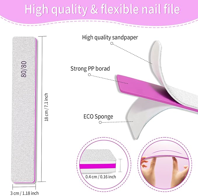 80/80 Grit Double Sided File, 25Pcs Rough Files for Acrylic Nails, Coarse Square Jumbo, Heavy Duty for Gel Nails, Premium Manicure Tools for Home and Salon