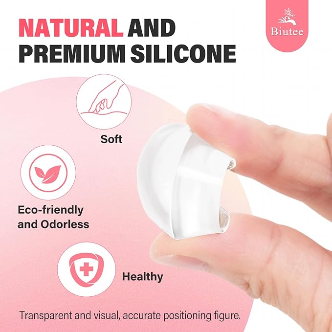 Biutee French Tip Nail Stamp 4PCS Nail Art Stamper Kit with Replacement Nail Stamper Heads Clear Silicone Nails Jelly Stamper with Scrapers Nail Printing Tool for French Manicure Home DIY Art Salon