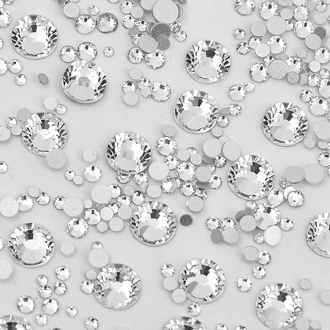 NCB 8000pcs Non Hotfix Rhinestones 10 Sizes Flatback Crystal Glass Rhinestones with Tweezers and Picking Pen for Nail Art Clothes Bags Phone Decorations Crafts DIY (001 Crystal Mix SS3-SS30)