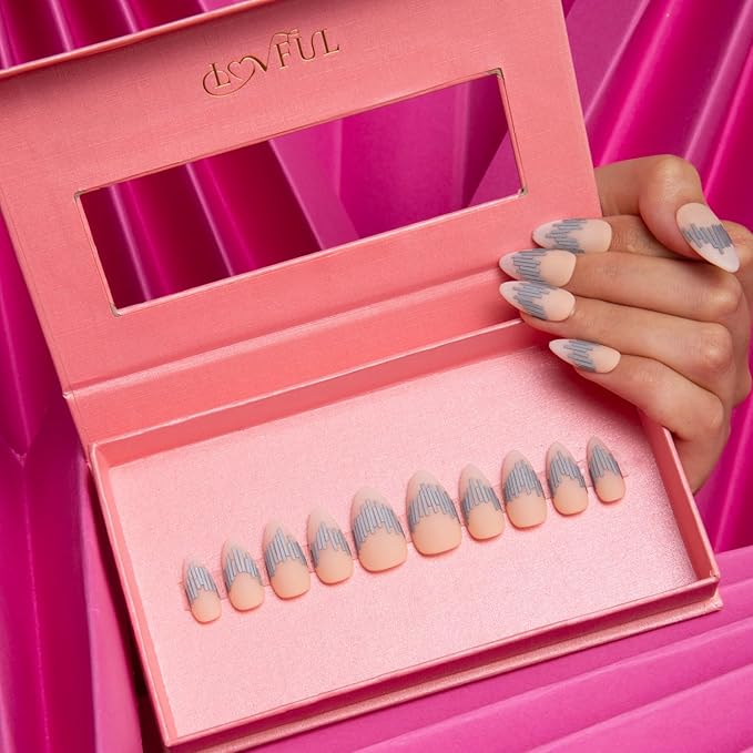 LOVFUL Press on Nails Rhythm Field | Handmade with Full Covered Crystals | Reusable Fake Nails | Almond Regular 1.0 in | H288-L