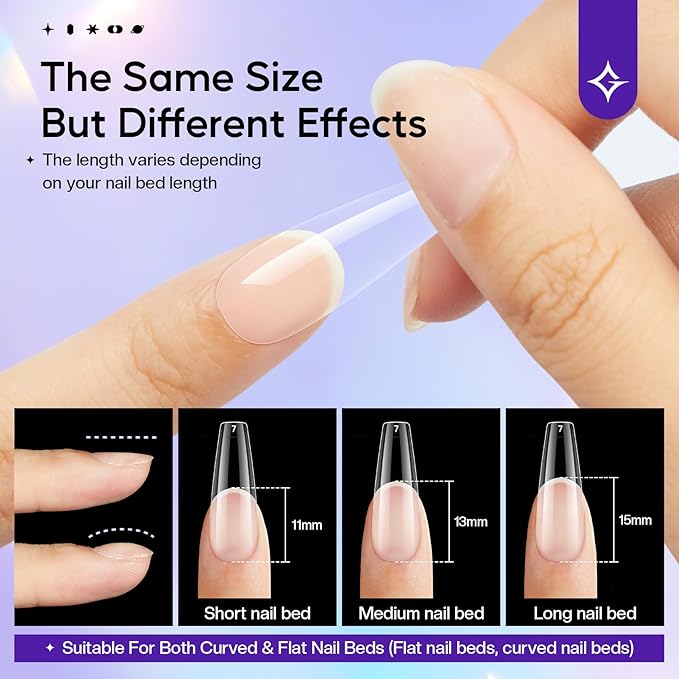 Long Coffin Nail Tips : 312Pcs Gel Pre-Shaped Press Clear False Nails, Full Cover Matte Artificial Tips for Nail Extension Salon DIY 12Sizes