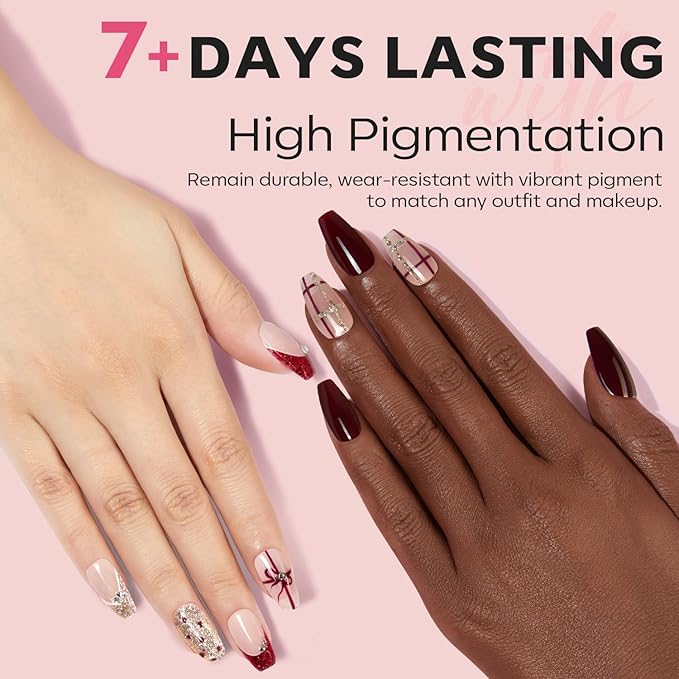 modelones Red Nail Polish Set 6 Colors,Valentines Brwon Nude Burgundy Gold Glitter Quick Dry Sparkle Mini Manicure Kit DIY Nail Art Salon Home Gifts for Women Girls