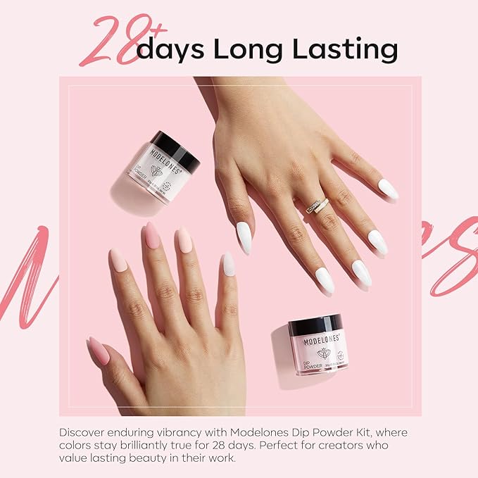 Modelones Dip Powder Nail Kit, 4 Colors Clear Nude White Pink Dipping Starter Set with Liquid and Complete Accessories for French Nails Art Salon DIY at Home Manicure