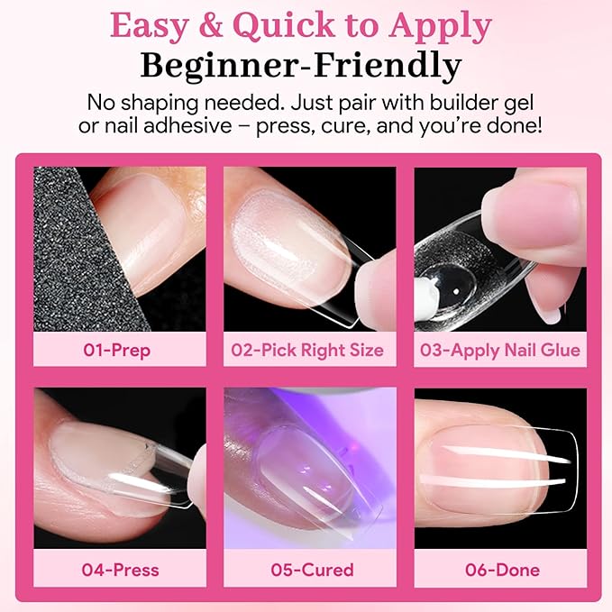 Short Square Fake Nail Tips - 15 Sizes 240 PCS Clear French Half Matte Press On False Nail Tips Pre-shaped Full Cover Gel Nail Tips Extensions Thick Long Lasting for DIY Beginners& Salon Manicure