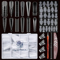 288Pcs Polygel Nail Forms Starter Kit 12 Style Poly Gel Nail Extension Molds Full Cover Dual Forms with Silicone Stickers Manicure Tools for Coffin Square Almond French Nail Art Designs