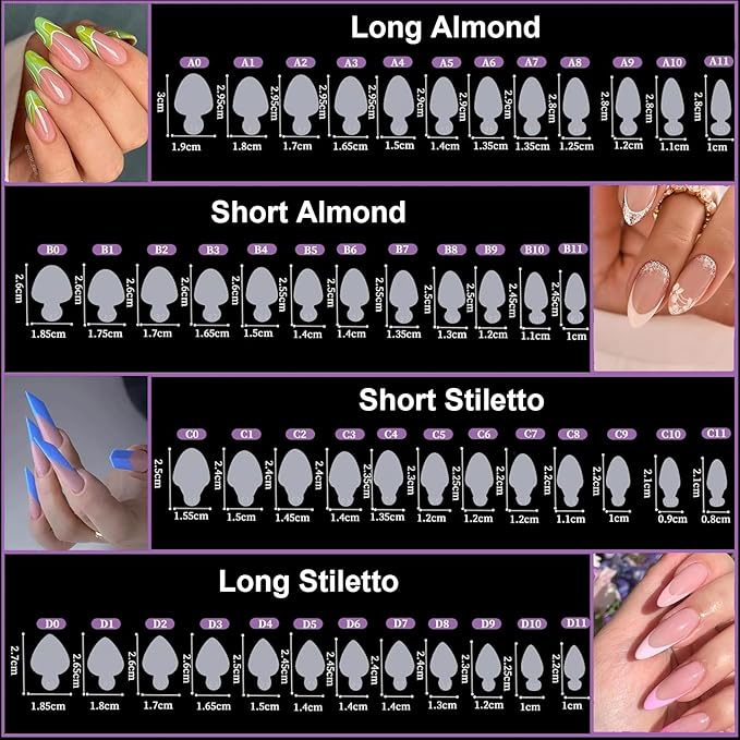 BlueZOO 288Pcs Nail Dual Forms with French Guide Lines Outside, 4 Shapes 192Pcs Poly Gel Nail Molds & 96Pcs Silicone Reusable French Tip Sticker for DIY Nails Extension Manicure Art Home Salon,12 Size