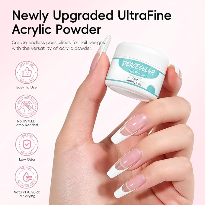 Acrylic Nail kit Starter Set 3Pcs Acrylic Powder with U V Light 12Pcs Glitter Powders 100Pcs Fake Tips Nail Art Home Gifts for Women