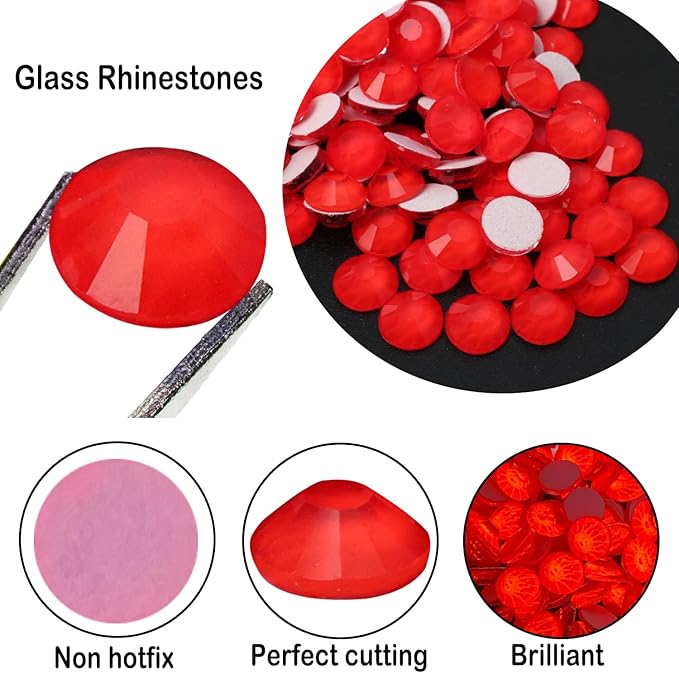 Flatback Glass Rhinestones,Bedazzler Gems 1440pcs Non Hotfix Crystal Rhinestones for Crafts Nail Charms Clothes Tumblers,Red Neon,SS20