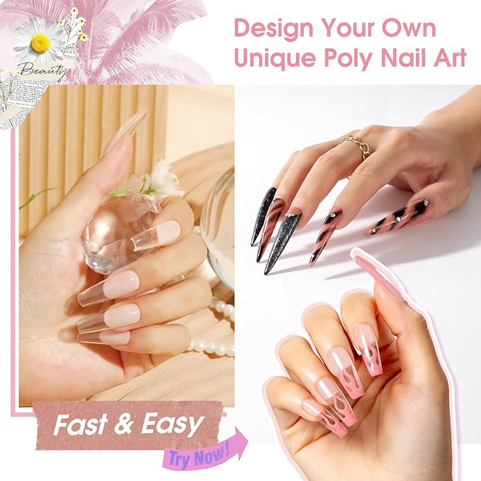 ROSALIND Clear&Deep Nude Extension Gel, 2 PCS 30ml Deep Nude Pink & Clear Poly Nail Gel Kit with UV Lamp