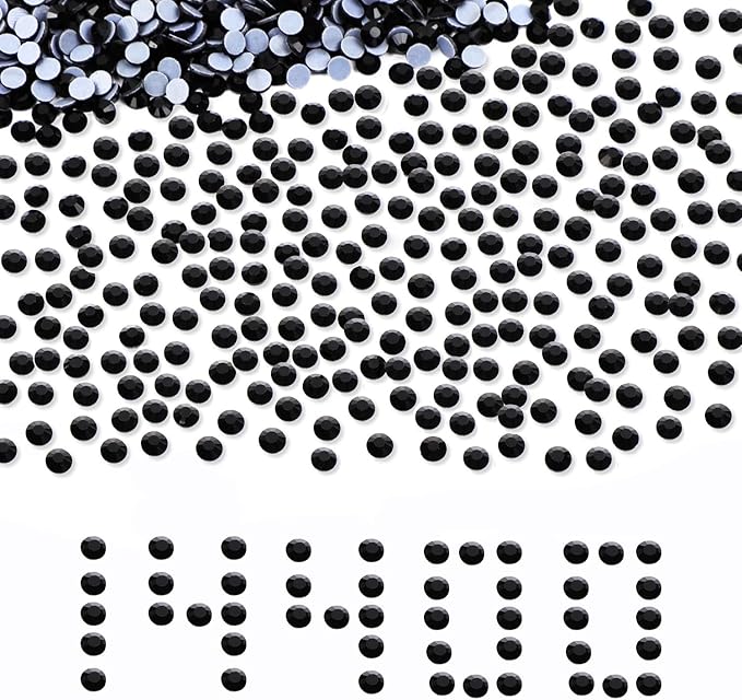 NCB 14400pcs Hotfix Crystal Rhinestones for Clothes Crafts, Hot Fix Bulk Flatback Crystals, Iron on Hotfix for DIY Decoration 100 Gross (Black, ss16/14400pcs)