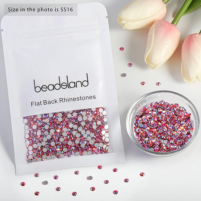 Beadsland Flat Back Crystal Rhinestones Round Gems for Nail Art and Craft Glue Fix, Hyacinth AB, 3.8-4.0mm, SS16/1440pcs