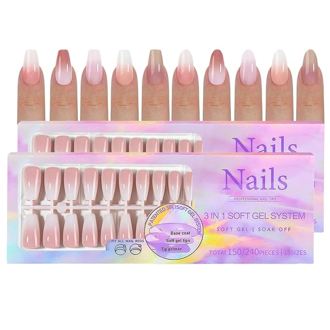 300pcs Press On Nails, 5 Colors, 2 Shapes, 15 Sizes, Full Cover Long Square Almond Nail Tips, Stick On Nails For Women Girls, DIY Nail Art