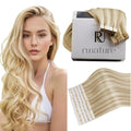 RUNATURE Tape in Extensions Blonde Tape in Hair Extensions Human Hair Seamless Tape ins Human Hair Extensions Ash Blonde Highlight Platinum Blonde Tape ins Hair Extension Remy Hair 16 Inch 50g 20pcs