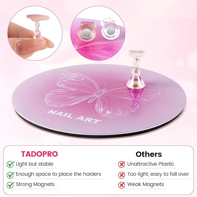 TADOPRO Nail Art Stand for Press Ons Fake Nail Tip Holder for Painting Nails Acrylic Nail Display Practice Kit with Magnetic Metal Base Nail Art Supplies Home DIY & Salon Use（pink01）