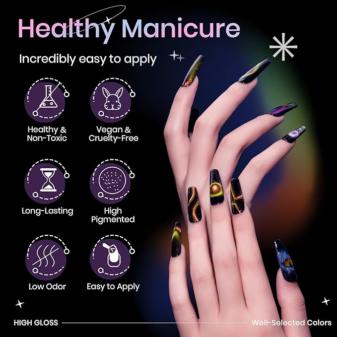 9D Cat Eye Gel Nail Polish Set with Magnet - 12 Colors Magnetic Cateye Gel Polish Chameleon Galaxy Effects Manicure for Nail Salon DIY Nail Art at Home