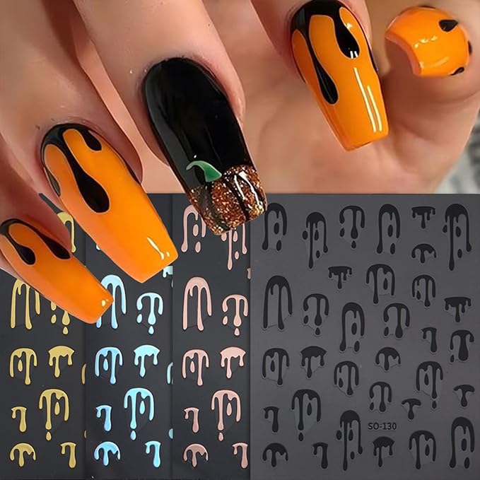 6 Sheets Halloween Blood Drop Nail Art Stickers Decals Gold Silver Butterfly Nails Stickers Self-Adhesive Blood Drop Nails Decals for Women Halloween Decor