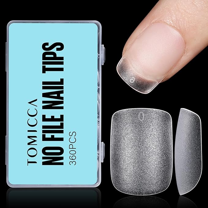 TOMICCA Extra Short Nail Tips Square, 15 Sizes Pre-shaped Soft Full Matte Square Nails, 360Pcs Acrylic Full Cover Gel Tips Press on Nails for Nail Extension Manicure