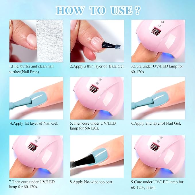 MTSSII Gel Nail Polish Set, 8 Colors: Baby Blue, Navy, Sky Blue, Purple Gel Nail Art Design DIY Salon Manicure for Women