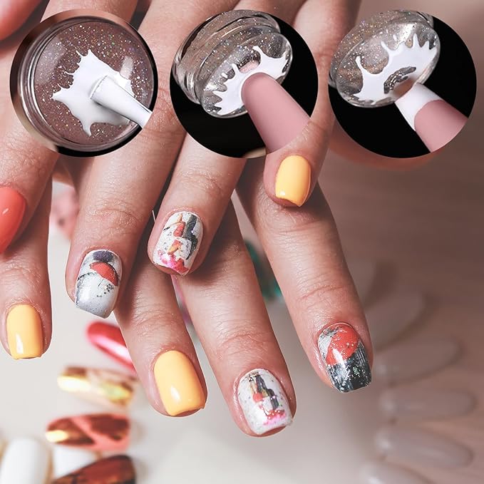 French Tip Nail Stamp Clear Silicone French Tip Tool French Tip Stamp French Manicure Kit French Nail Art Stamper Kit with Scrapers and Nail Art Brushes for French Manicure Home DIY Salon 5 Pcs
